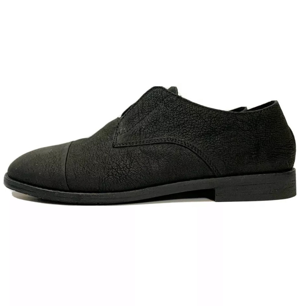 Eileen Fisher Black Monochrome Wood Stacked Heel Leather Slip On Oxfords Size 6